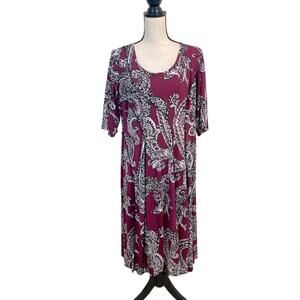 Ashley Stewart Berry Scroll Fit & Flare Jersey Dress Size 14/16W